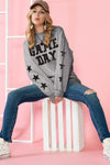 Black Lettering Game Day Print Star Sleeve Sweatshirt