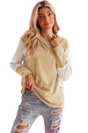 Parchment Textured Splicing Sleeve Raw Hem Hoodie