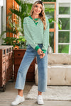 Bright Green Striped Contrast Trim Long Sleeve Top
