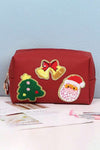 Pink Pu Cute Smile Valentines Heart Patched Makeup Bag