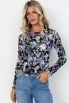 Black Allover Floral Print Mesh Long Sleeve Top