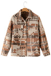 Brown Geometric Print Flap Pocket Jacket