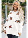 Beige Casual Football Print Round Neck Graphic Sweatshirt