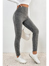 Gray Wide Waistband Ribbed Textured Knit Leggings