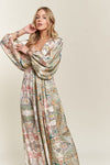 ADORA Printed V-Neck Batwing Sleeve Dress