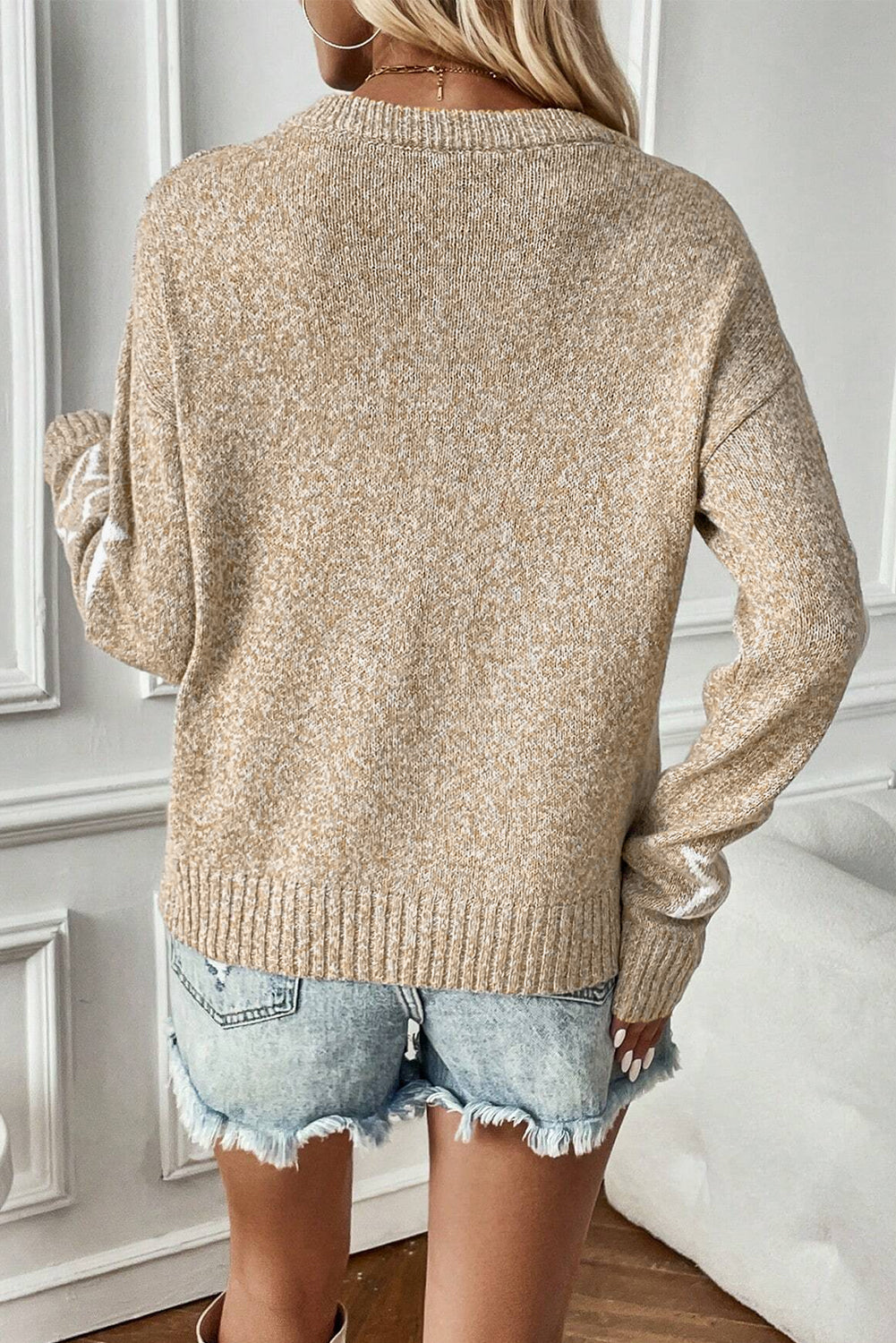 Khaki Star Pattern Drop Shoulder Sweater