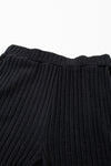 Black Slouchy Ribbed Knit V Neck Top & Pants Loungewear Set