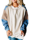 Sky Blue Colorblock Exposed Seam Patchwork Oversized Sweatshirt