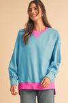 Light Blue Drop Sleeve Contrast Trim Oversized Sweatshirt