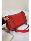 Fiery Red Chain Decor Chevron Embroidery Thread Shoulder Bag