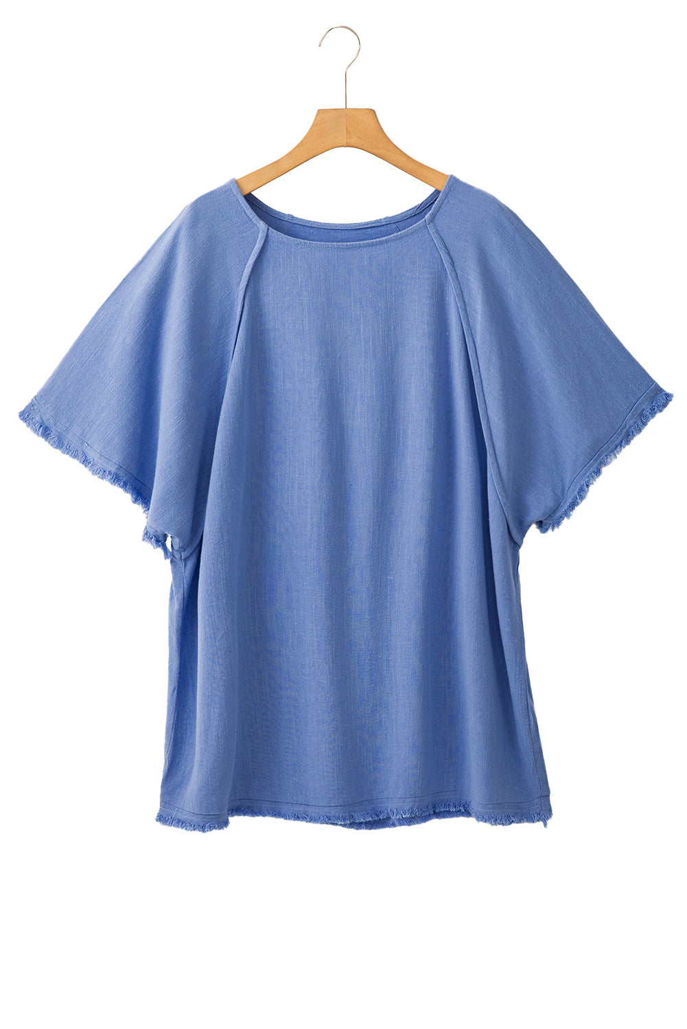 Ashleigh Blue Solid Color Frill Short Sleeve Frayed Hem Plus Top