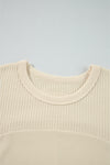 Beige Thermal Knit Patchwork Exposed Seam Long Sleeve Top