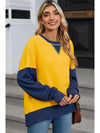 Yellow Color Block Thumbhole Sleeve Drop Shoulder Sweatshirt