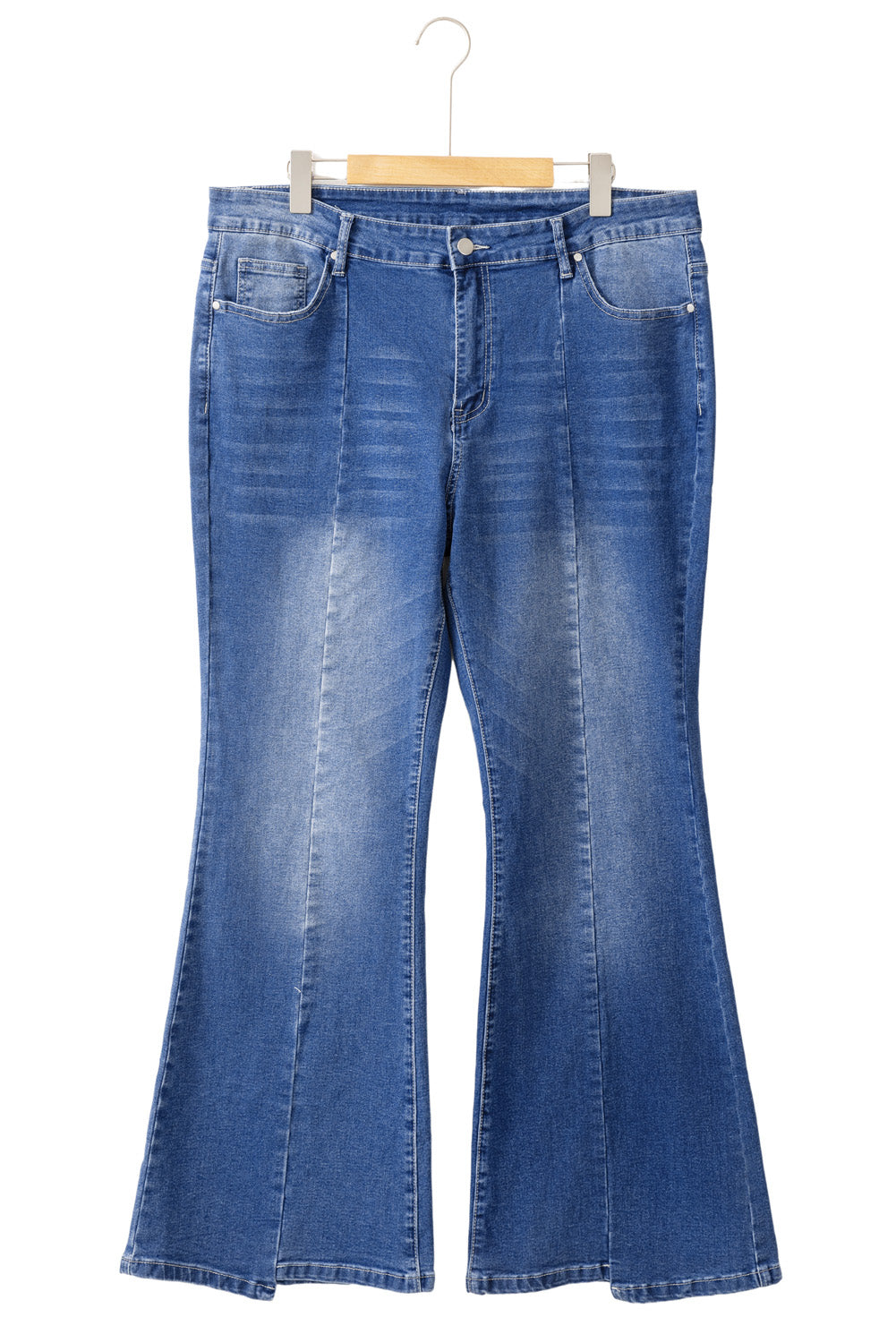 Blue Plus Size Exposed Seam High Waist Flare Jeans