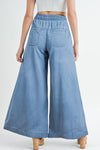 Dusk Blue Mineral Wash Button High Waist Wide Leg Jeans