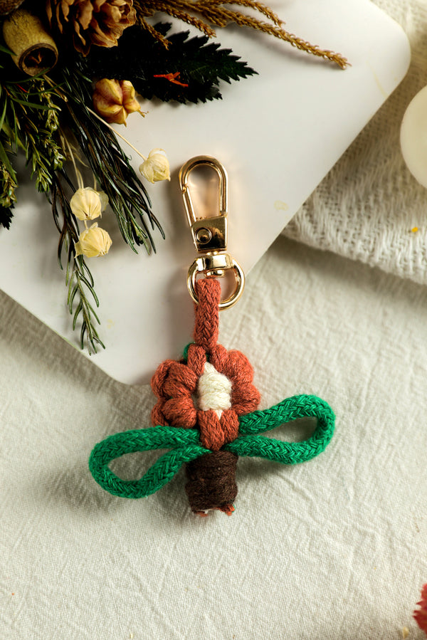 Red Dahlia Cute Flower Pot Keychain