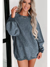 Pink Solid Ribbed Round Neck Pullover Sweatshirt