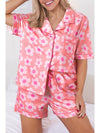 Green Flower Print Buttoned Shirt and Drawstring Waist Pajama Set