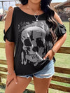 Plus Size Skeleton Graphic Round Neck Cold Shoulder T-Shirt - Cocoa Yacht Club