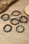 Cinnamon 6pcs Vintage Turquoise PU Faux Leather Bracelet Set