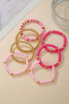 Bright Pink 7pcs Color Block Beaded Bracelet Set