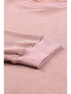 Pink Solid Ribbed Round Neck Pullover Sweatshirt