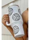 White 40Oz Rhinestone Volleyball Tumbler Cup with Handle