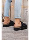 Chestnut Dual Buckle Studded Vintage Platform Slides Shoes