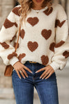 Chestnut Heart Shape Drop Shoulder Crewneck Plush Sweatshirt