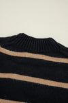 Black Stripe Buttoned V Neck Drop Shoulder Loose Cardigan