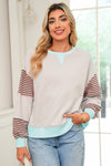 Parchment Colorblock Patchwork Striped Sleeve Sweatshirt