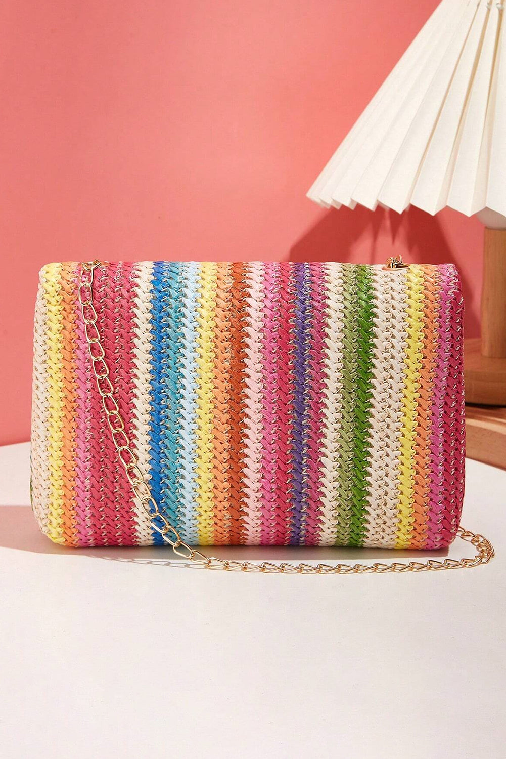 Multicolour Striped Crochet Flapped Single Shoulder Bag