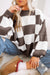Dark Brown Plaid Bishop Sleeve Pullover Sweater