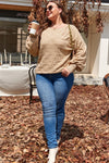 Rose Tan Solid Checkered Textured Knit Plus Size Sweater