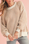 Bright Pink Striped Contrast Trim Loose Sweater