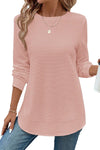 Gossamer Pink Rounded Hem Waffle Plain Long Sleeve Top