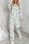 Beige Leopard Print Long Sleeve and Pants Loungewear Set