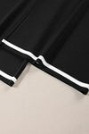 Navy Blue Loose Contrast Trim Half Sleeve Top and Drawstring Pants Set