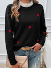 Devine Lace Detail Heart Long Sleeve Sweater - Cocoa Yacht Club