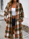 Devine Plaid Long Sleeve Hooded Coat - Cocoa Yacht Club