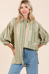 Mittoshop Striped Bubble Sleeve Button Down Shirt