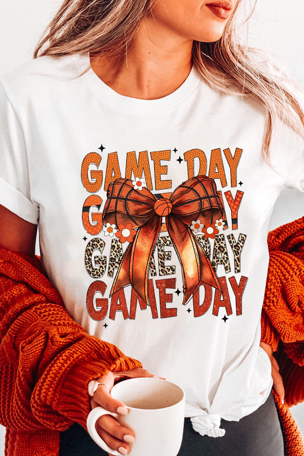 White GAME DAY Bowknot Round Neck T Shirt