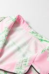 Pink Piping Detail Drawstring Shorts Pajama Set