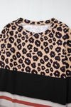 Brown Leopard Striped Color Block Long Sleeve Top