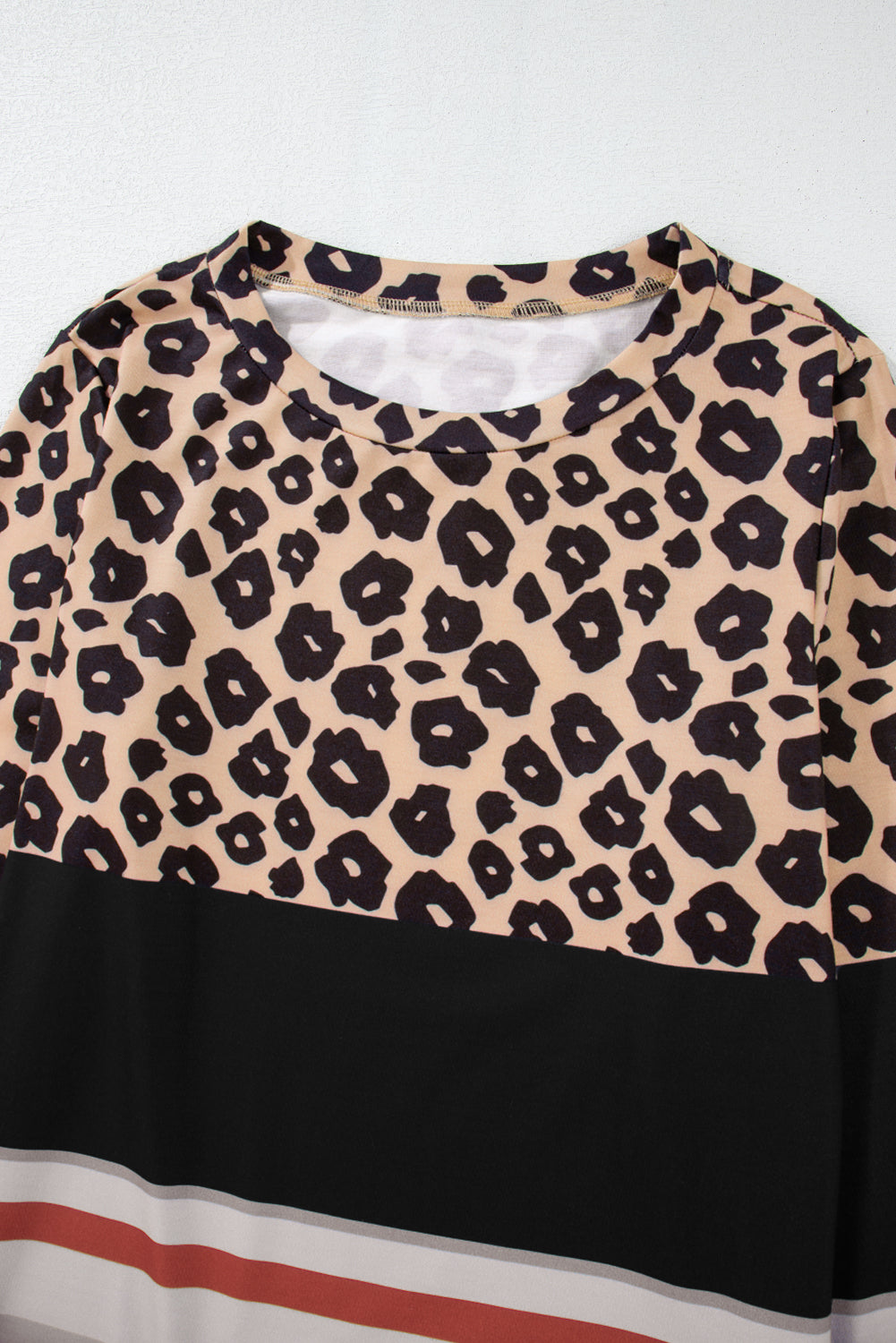 Brown Leopard Striped Color Block Long Sleeve Top