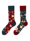 Racing Red Christmas Cartoon Pattern Color Block Tube Socks