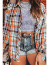 Orange Plus Size Plaid Print Buttoned Shirt