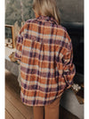 Multicolour Plus Size Plaid Print Collared Button Up Jacket