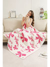 Rose Red 127*152cm Bow Printed Cozy Soft Throw Blanket