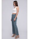 Acid Washed Frayed Cutoff Hem Straight Wide Pants